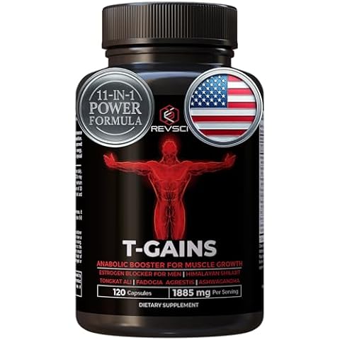 Anabolic Booster & Muscle Builder for Men, Total GAINS Muscle Growth & Estrogen Blocker for Men, Ashwagandha Shilajit for Men, Fadogia Agrestis Tongkat Ali for Men, HGH Supplements for Men, 120 Count Cover