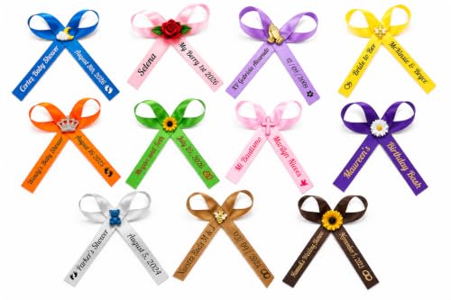 Personalized Ribbons for Bridal Shower Wedding Ribbon Party Favors or Baby Showers - Custom Made Cut Ribbon Name 50 100 Optional Assembled Bows Safety Pins