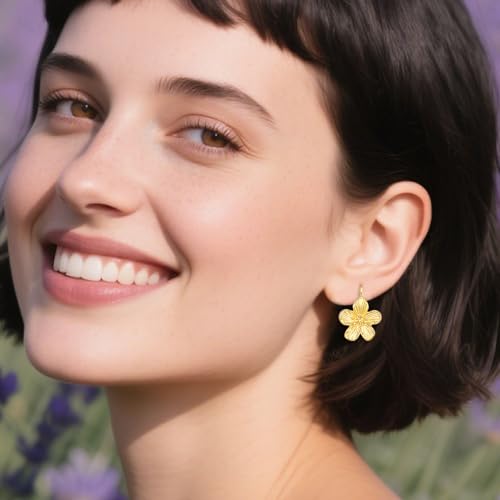 Small Dangle Earrings for Women - Vintage Flower Design, 14k Gold Plated Hypoallergenic Lever-back Earrings, Silver & Gold Color, Lightweight & Dainty Jewelry2