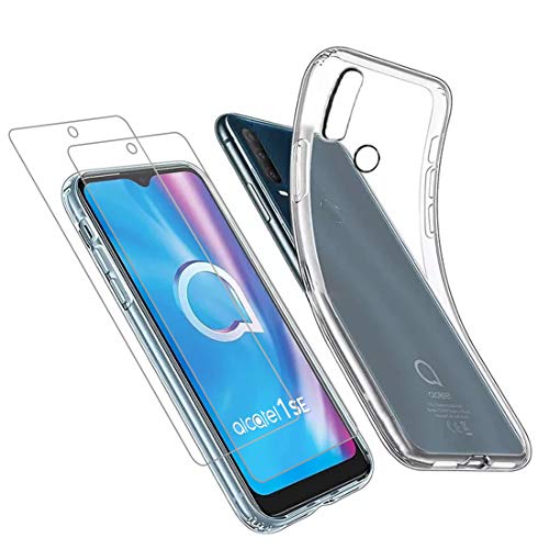 Young & Min Funda para Alcatel 1SE 2021/2020 6.22" + Protectores de Pantalla in Cristal Templado, Resistente Funda TPU Protectora e Anti-Scratch Blando Funda Cover