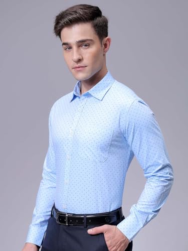 Image of The Indian Garage Co Men Slim Fit Ditsy Printed Full Sleeves Cutaway Collar Formal Shirt
