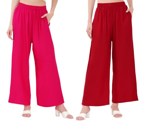 Image of Buy That Trendz Palazzo Pants for Women Rayon Elasticated Regular Fit Flared Wide Leg M to 6XL Pack of 2