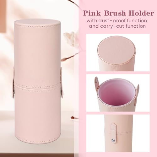 Nicesail Makeup Brushes Set 12 Pcs Pearlescent Wood Handle Premium Cruelty-Free Synthetic Fiber, Pink Make Up Brushes Kit Leather Organizer Case, Face Powder Brush Lip Brush Blush Concealer Contour