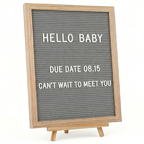 C CRYSTAL LEMON Gray Felt Letter Board 12 x 16 Inches with 776 Characters Changeable Message Board with Frame and Stand Includes 3/4 Inch and 1 Inch Letters for Home Office Desk Decor