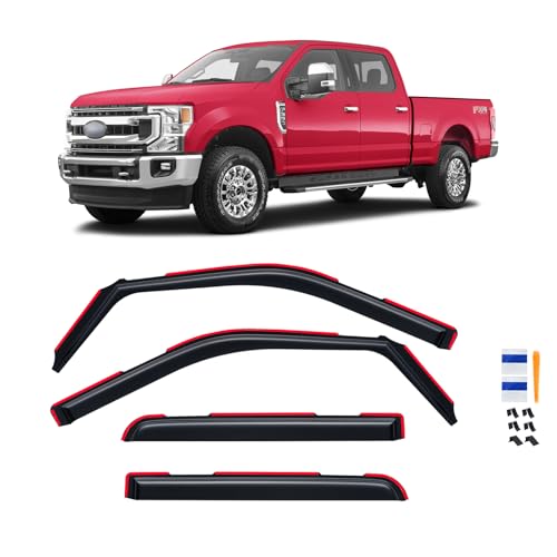 Image of in-Channel Rain Guards for 2017-2026 F250 F350 F450 F550 Super Duty Crew Cab, Window Visor Shields Vent Deflector Shade Wind Dark Smoke 2018 2019 2020 2021, Tape-On Inside-Mount, 4PCS