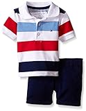 Tommy Hilfiger Baby-Boys Stripes Pique Polo Shirt & Garment Washed Twill Shorts, Multi, 24 Months