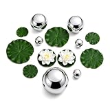 XINGWNXINGA Miniteich Deko, Teichdeko Set, 6 Schwimmkugeln für Mini-teich Edelstahl mit 8 Schwimmend Lotusblätter,Schwimmende Blumen, für Miniteich/Gartenteich Teichkugeln