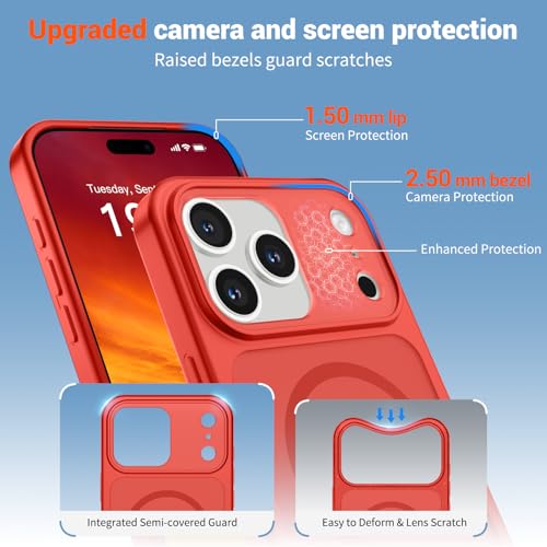 Image of SUPFINE Magnetic for iPhone 17 Pro Case Red | (Compatible with MagSafe)(Military Grade Drop Protection)(Camera Protection)Translucent Matte Phone Cover