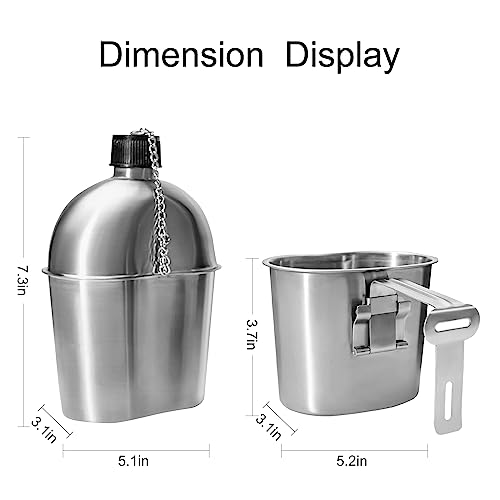 Afranti Stainless Steel Military Canteen 1QT Portable Army Water Bottle with 0.5QT Cup & Sleeves for Hiking Camping Climbing and Most Outdoor Activities - Thumbnail 6