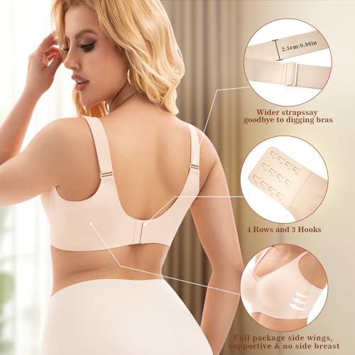 Image of PoseFree Womens Wireless Bras Supportive Tshirt Bra No Underwire Seamless Push Up V Mesh Comfortable Bralette Everyday Bras
