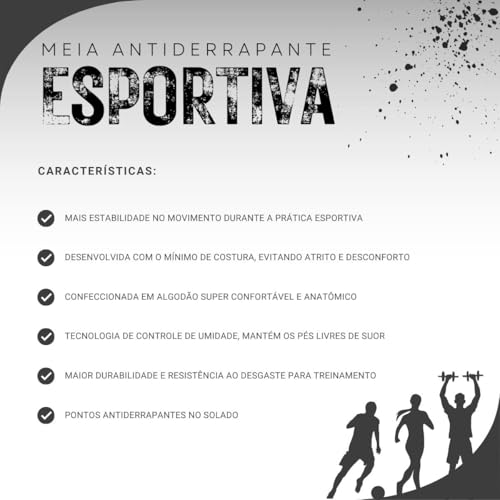Kit Meia Antiderrapante Esportivas Tipo Proscks Unissex, Conforto, Estabilidade, Tamanho Único 35 a