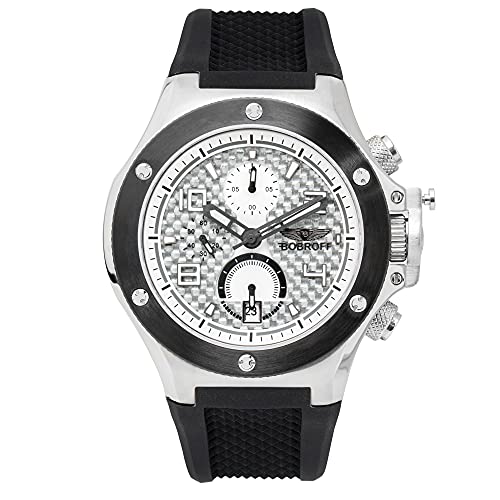 Bobroff BF1002M20 Montre Homme quartz avec bracelet en silicone noir boîtier acier 43mm