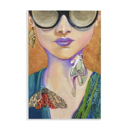 Woman Wearing Butterfly Insect, 13 x 19 Inch Mounted Print on Wall Plaque
