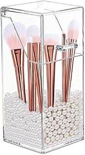 Discoball Makeup Brush Holder Organizer with Lid Dustproof Cosmetic Organiser Storage Box with Pearl, Clear Square