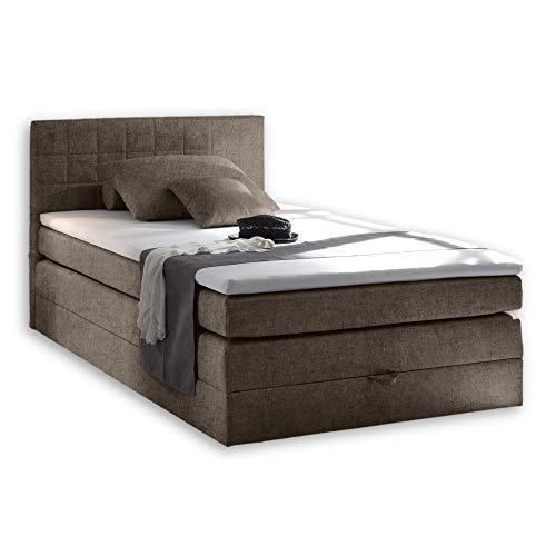 HAWAII 2 Boxspringbett 120x200 mit Bettkasten, Stone - Bequemes Bett mit 7-Zonen-Federkern Matratze H2-H3 & Komfortschaum Topper - 121 x 107 x 209 cm (B/H/T)