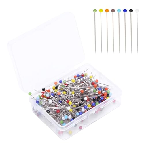 Dreamil 600 Stück Stecknadeln mit Kopf, 38 mm Edelstahl Stecknadeln Glas Für Basteln, Nähen, Säumen, Schmuckteile, Dekoration（Bunte）