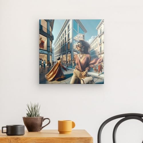Toile carrée femme en ville Wedecored au format 40x40 cm pour un salon moderne