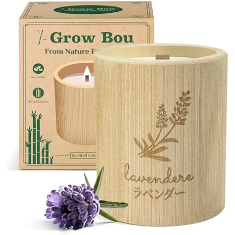 Grow Bou Lavender Scented Candle in Natural Bamboo Jar with Lid, 60-Hour Lavender Aromatherapy, Birthday Gifts for Women, Gifts for Girlfriend, Anniversary & Wedding Gift Ideas, Soy Wax 11 oz Cover