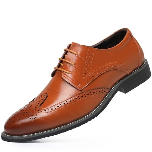 Mens Dress Shoes Leather Pointed Oxfords Lace Up Low Heels Carved Classic Fashion for Business Casual Office Work