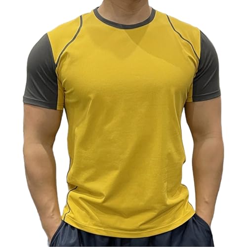 Camiseta de manga corta para hombre, para gimnasio, informal, para fitness, deportes, color para interiores y exteriores, para uso diario, amarillo, 5XL