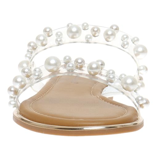 Pierre Dumas Sense-2 Women's Slip-On Slide Sandal Clear Lucite and Pearls for Women4