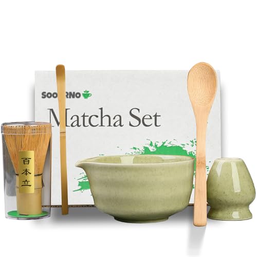 SOOPRNO 5-teiliges Matcha-Besen-Set mit Keramikschale, Bambusbesen, Löffel und Besenhalter | Wiederverwendbares & Premiu...