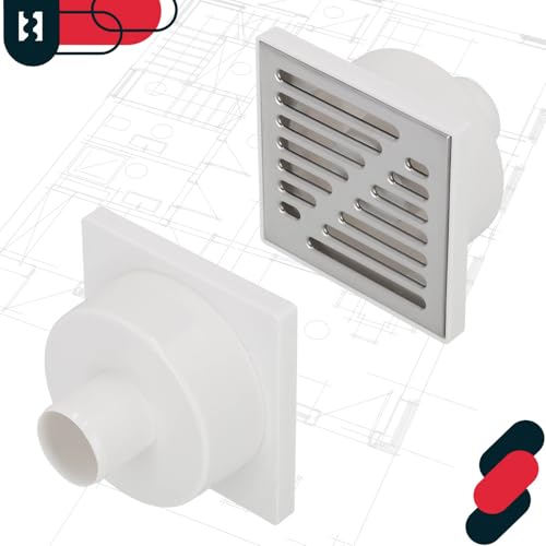 KOTARBAU® Bodenablauf 50 mm Abflussgitter Edelstahl quadratischer Duschrinne Duschablauf Bodenrinne Weiß 150 x 150 mm