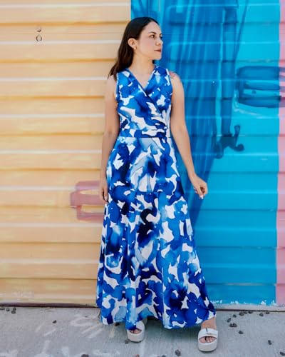 Image of AUSELILY Womens Maxi Dress Summer Sleeveless Wrap Long Dresses with Pockets | V-Neck Wrap Sleeveless Sundress, fits formal, casual, beach, vacation & daily wear