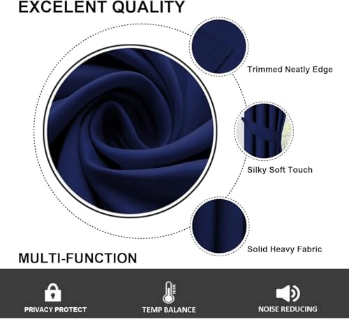 Aspire Homeware Blackout Curtains 90x90 - Eyelet Curtains for Living Room Super Soft Thermal Insulated Bedroom Window Curtain with Tiebacks - Navy - Image 9
