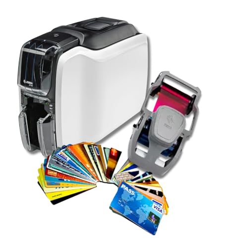 Bundle impresión de Tarjetas PVC Zebra ZC100. Lista para para Imprimir Tarjetas PVC o carnets. Pack Incluye Impresora, 100 Tarjetas y consumible a Color