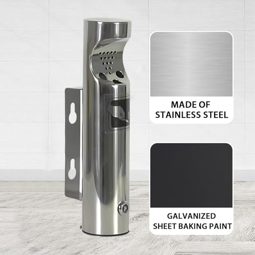 Edelstahl Wandaschenbecher, Aschenbecher Wandmontage mit Poröser Rauchlöschöffnung, Wandaschenbecher für Draußen mit Raucherschild und Dreiecksschloss für Terrasse, Restaurant, Hotel (6.3x30cm)