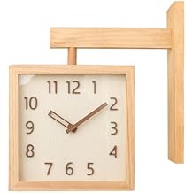 Wall Clock, Simple Silent Non Ticking Square Double Sided Clock Wooden Decorative Corner Clock for Living Room Household Original Wood Color, CHEOTIME28pmng1xb7-11
