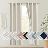 NICETOWN Natural Thick Linen Blend 100% Blackout Curtains 70" Long 2 Panels Set for Bedroom, 34" Wide, Rustic Grommet Thermal Insulated Flax Textured Full Blackout Window Draperies with White Liners
