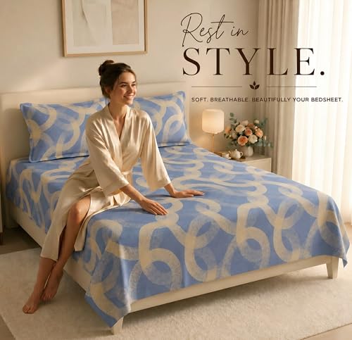 Image of HOMEKART 210 TC Premium Cotton Double Bed Bedsheet with 2 Pillow Covers | Double Bed Sheet Set | Soft, Breathable, Skin Friendly, Wrinkle Resistant & Fade Resistant |228 x 254 cm | Bedding for Home