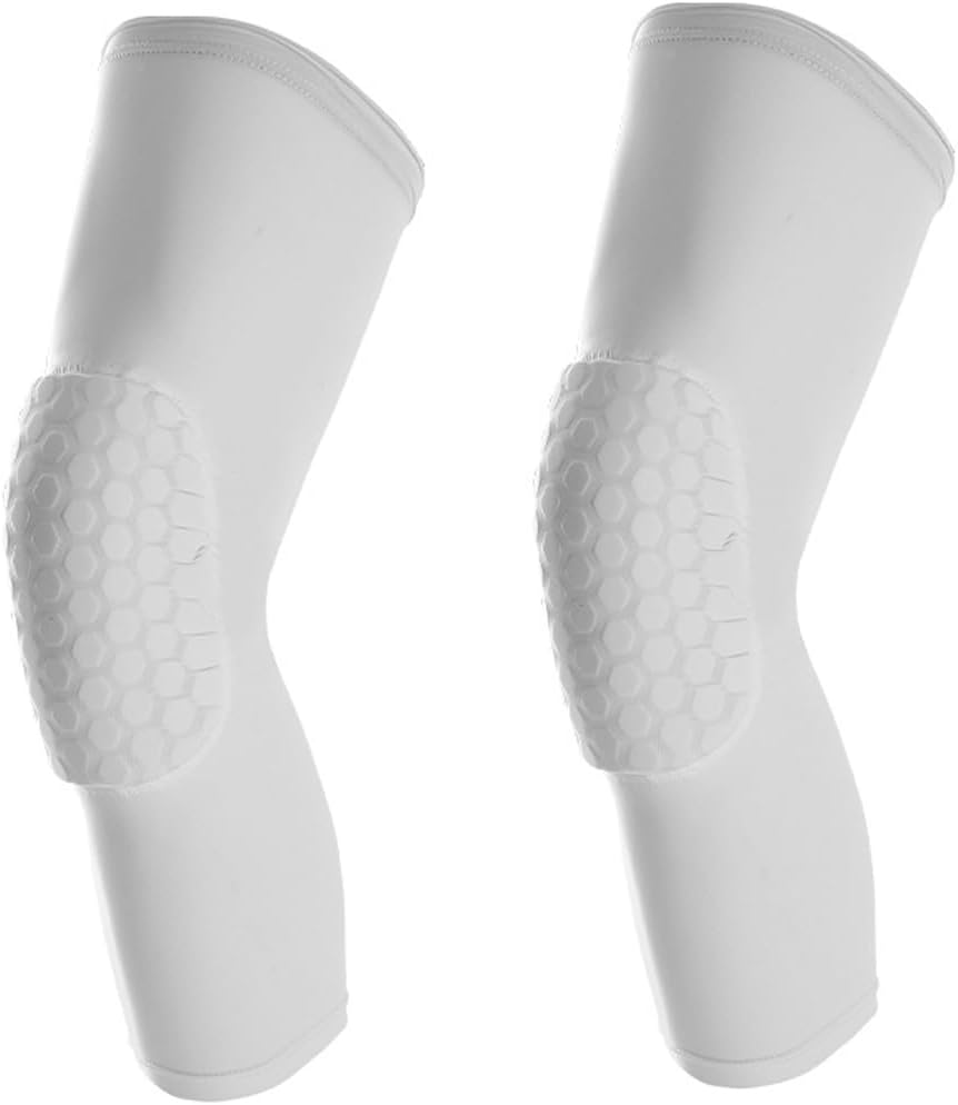 Basketball Knee Pads Knee Sleeves, 2 Pack Honeycomb Anti Collision Leg Compression Sleeves, Compression Knee Pads for Wrestling Football Volleyball Baseball (Medium, White)