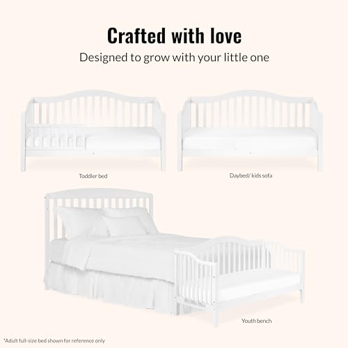 Image of Dream On Me Austin Wooden Toddler Day Bed for Kids, White | GREENGUARD Gold Certified & BSA Verified, Low-to-Floor Design, Removable Safety Guardrail, Solid New Zealand Pinewood