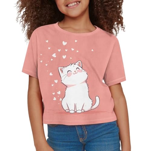 Image of Girls Fashion Crewneck Tee Shirts Casual Short Sleeve Crop Top Summer Outfits 5-14 Years Old