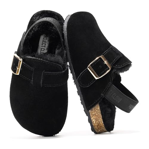 Image of Project Cloud Kids Clogs 100% Genuine Leather with Natural Cork Footbed & Memory Foam Insole Arch Support - Non-Slip Clogs for Kids - Slippers Sandals for Boys & Girls Footwear