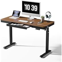 EUREKA ERGONOMIC Vintage Standing Desk with Drawers, 55 Inch Electric Standing Desk Adjustable Height, Sit Stand with Power Outlet & USB, Home Office Work Gaming, Deep Walnut