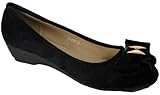 Bonito tacto de gamuza Niche Collections Linda bomba de cuero de ante con detalle de lazo y tacón de cuña. de, Black, 41 EU