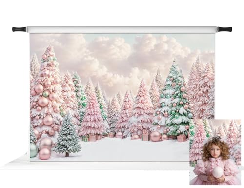 Kate Christmas Candy Arch Photo Backdrop Christmas Outdoor Forest White Christmas Trees Background Snow Wooden Wall Photo Background Studio Props,7x5ft by Kate - Used condition - US$10.31