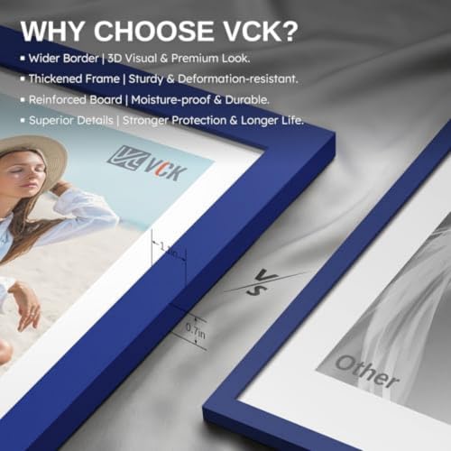 Image of VCK 8x10 Picture Frames 3 Pack, Blue Wood Photo Frame, Wall Display