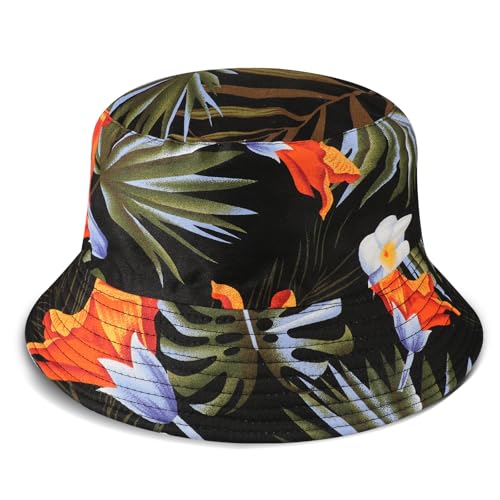 AYPOW Mujer Algodón Sombrero de Pescador Reversible Bucket Hat, Protección UV Flor Sombrero de Sol Ligera al Aire Libre Gorra de Pesca, Señoras Plegable Gorros de Verano de Playa para Cámping Diaria