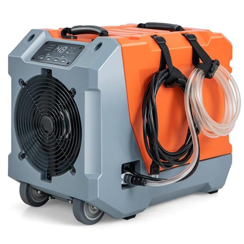 FANTASK 85 L/Tag Luftentfeuchter, Bautrockner mit Pumpe & Ablaufschlauch, Industrie Trocknungsgerät mit 24H Timer & 2 Gummirädern & Griff für Keller, Lager, Baustelle, Orange