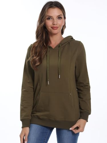 Image of Bearsland Women's Maternity Sporty Hoodie Breastfeeding Shirt Nursing Sweatshirt with Pockets