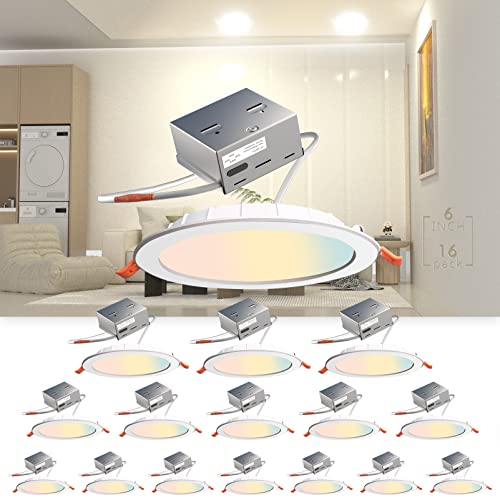 16Pack 6 Inch Led Recessed Lighting Cri90 3Cct 3000K/4000K/5000K Led Can Lights Dimmable Resseced Light Fixtures Can-Killer Downlight Ceiling Light, 1200Lm Brightness Slim Pot Canless-Ic Rated #TOP4