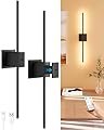 SURAIELEC Battery Operated Wall Sconce Set of Two, 28 Inch Rechargeable LED Wall Sconces with 8000 mAh Large Battery, Wireless Wall Lamps with Remote Control, Dimmable Warm Lighting, Black