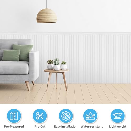 Image of Art3d Beadboard Wainscoting Wall Panel Kit, 37.8 x 9.84 Inch, Matte White