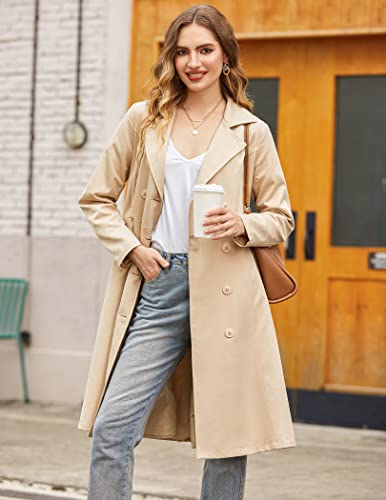 Zeagoo Women's Double-Breasted Long Trench Coat With Belt,Medium,Apricot #TOP1