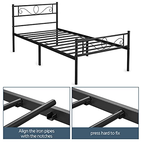 Yaheetech Bettrahmen Metallbett Bettgestell aus Metall, Einzelbett für 90 x 190 cm Matratze, Gästebett für kleine Räume, Schwarz
